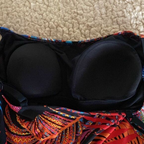 Great Lengths Size 16 Multicolor Tropical Leaf Print Summer Beach Swim Dress Top - Picture 8 of 10